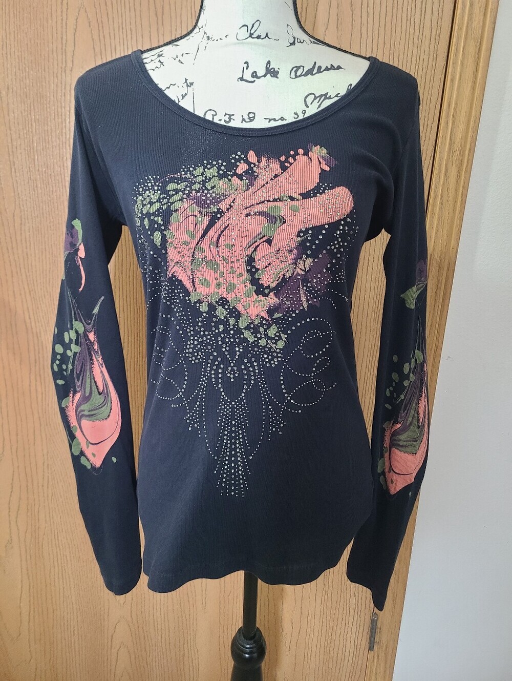 90s Y2k Sledge Abstract Rhinestone Long Sleeve Graphic Tee